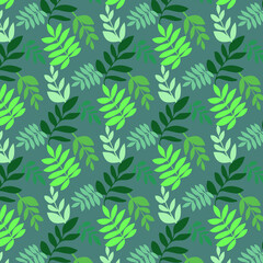 Colorful seamless pattern from leaves. Vector illustration. Illustration in doodle style. Texture for printing on textiles and printing, for interior decoration.