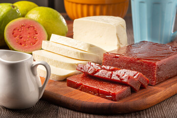 Guava jam with sliced ​​cheese on the table. Romeo e Julieta, a typical Brazilian sweet.