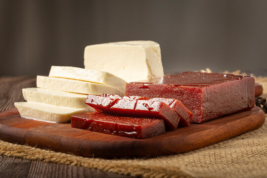 Guava jam with sliced ​​cheese on the table. Romeo e Julieta, a typical Brazilian sweet.