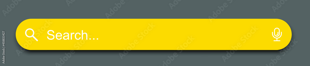 Poster yellow search bar on grey background. 3d rendering. web search button concept. vector illustration