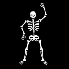 Cute dancing skeleton on a black background. Vector illustration