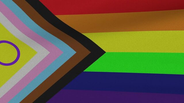 Loop der wehend Fahne von LGBTQ+ Pride im Wind als Nahaufnahme