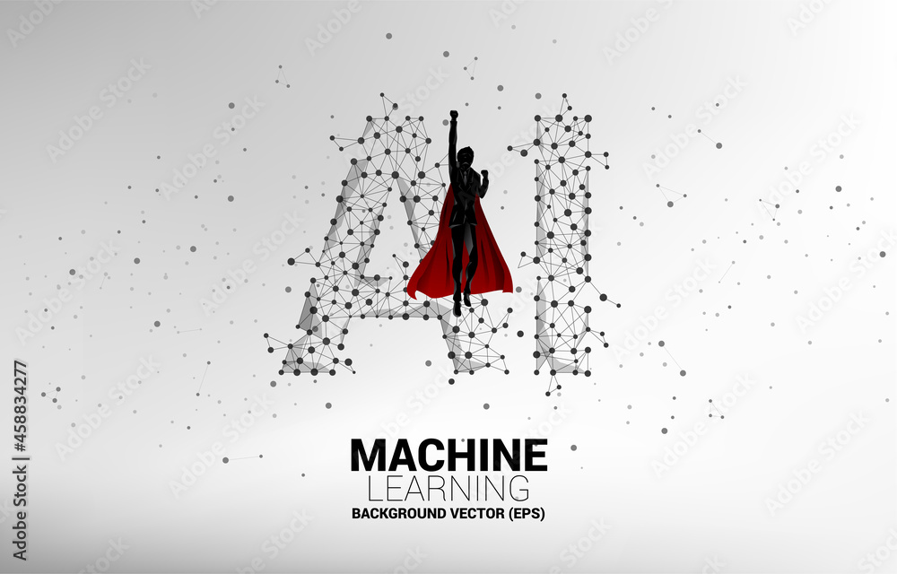 Aufkleber silhouette of businessman fly with machine learning dot connect line background. business concept fo