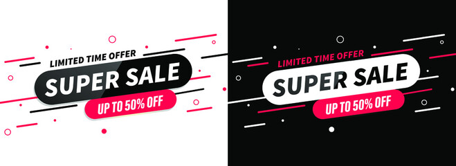 Vector illustration super sale banner template design, Big sales special offer. end of season party background.