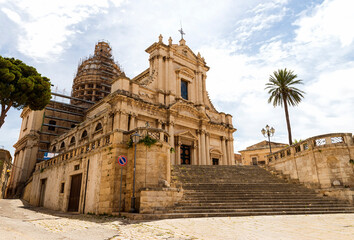 Panoramic Sights of Basilica of Saint Mary of the Announcement (Basilica Maria Santissima Annunziata) in Comiso, Province of Ragusa, Sicily, Italy.