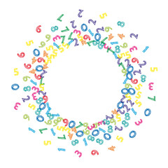 Falling colorful sketch numbers. Math study concept with flying digits. Indelible back to school mathematics banner on white background. Falling numbers vector illustration.