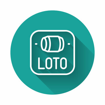 recommend clip art: White line Lottery ticket icon isolated with long shadow background. Bingo, lotto, cash prizes. Financial success, prosperity, victory, winnings luck. Green circle button. Vector