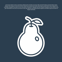 Blue line Pear icon isolated on blue background. Fruit with leaf symbol. Vector