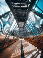 Vertical shot of modern architecture bridge under sunlight - obrazy, fototapety, plakaty