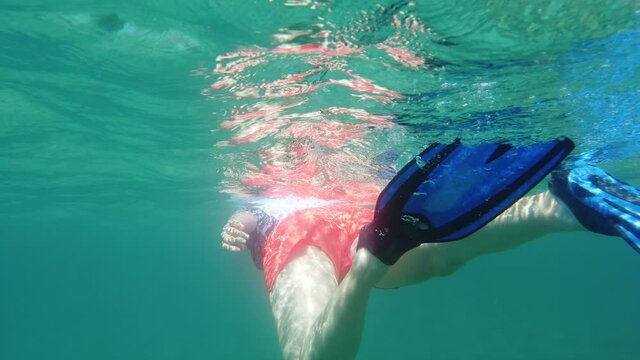 Woman swimming underwater in Telascica and Kornati national parks of Croatia. Croatian Adriatic Sea of Europe. Dugi Otok or Long Island of Croatia.