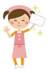 ポップな子供　女の子雑巾で掃除