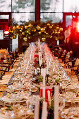 festive large table decorated christmas symbols party