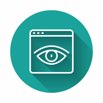 recommend clip art: White line Browser incognito window icon isolated with long shadow background. Green circle button. Vector