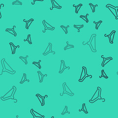 Black line Hanger wardrobe icon isolated seamless pattern on green background. Cloakroom icon. Clothes service symbol. Laundry hanger sign. Vector
