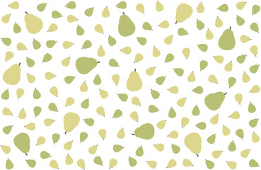 Random seamless pattern of large and small pears. Transparent background. Vector illustration.