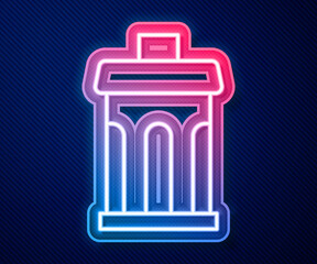 Glowing neon line Trash can icon isolated on blue background. Garbage bin sign. Recycle basket icon. Office trash icon. Vector