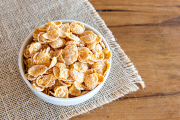 Bowl with cornflakes, healthy breakfast.