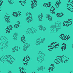 Black line Artificial intelligence robot icon isolated seamless pattern on green background. Machine learning, cloud computing. Vector