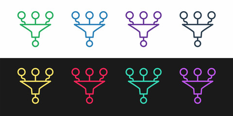 Set line Funnel or filter icon isolated on black and white background. Vector