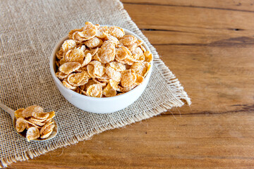 Bowl with cornflakes, healthy breakfast.
