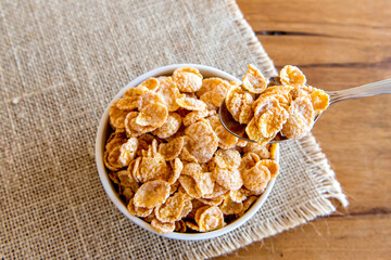Bowl with cornflakes, healthy breakfast.