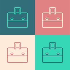 Pop art line Briefcase icon isolated on color background. Business case sign. Business portfolio. Vector
