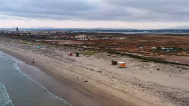Imperial Beach Silver Strand dunes park with lifeguard towers