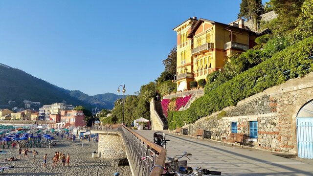 view of levanto beach riviera in cinque terre Italy 