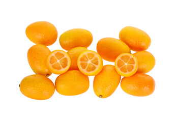 Cumquat or kumquat isolated on white background. Top view.