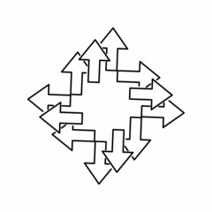 Black arrows outward icon. Navigation pointer. Cursor sign. Abstract geometric figure. Vector illustration. Stock image.