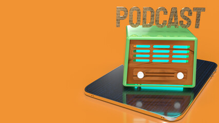 The vintage radio on tablet for podcast or media concept 3d rendering