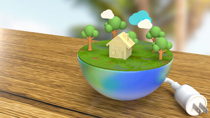 earth and electric plug for environment or ego system concept 3d rendering