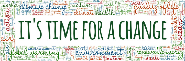 It's time for a change - ecology and climate change awareness vector illustration word cloud isolated on white background.