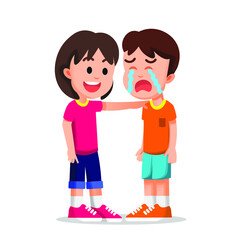 Little girl tries to calm her crying friend