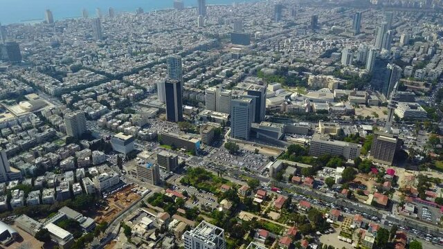 Aerial view of Tel Aviv Jaffa center, Sarona market, Azrieli, Gush dan