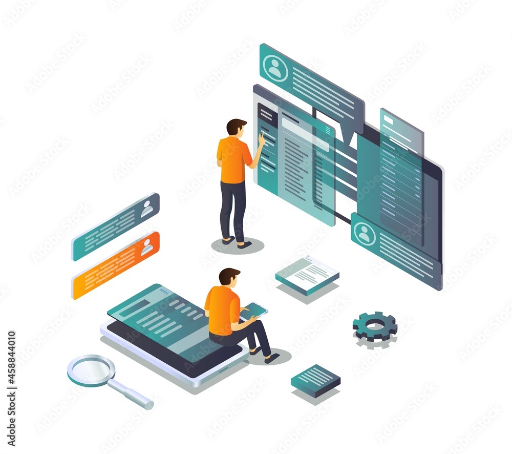 Poster filling out data reports with smartphone and web applications