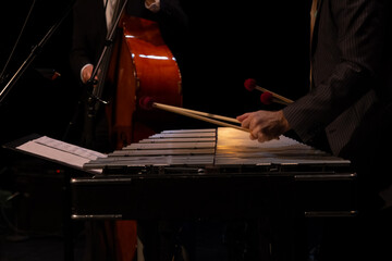 Vibraphonist playing jazz on stage jazz concert 