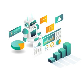 Robot is analyzing data and online discussion