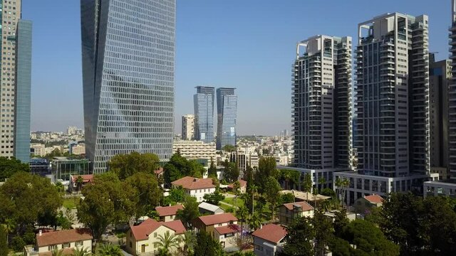 Aerial view of Tel Aviv Jaffa center, Sarona market, Azrieli, Gush dan