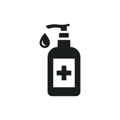 Hand sanitizer icon. Simple solid style. Gel, disinfect, antibacterial, wash, bottle pump, dispenser, container, soap, cleanser, health concept. Vector illustration isolated on white background EPS 10