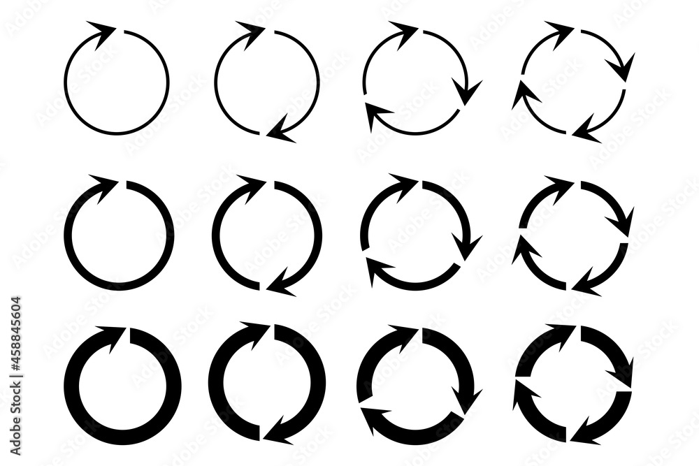 Poster black circle of arrows. recycle icon set. circular design. chart icon vector set. vector illustratio