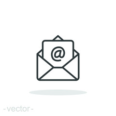 Email icon. Simple outline style. Mail, newsletter, thin line, letter, symbol, pictogram, address, open message send concept. Vector illustration isolated on white background. Editable stroke EPS 10