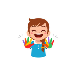 cute little girl using paint to hand for art