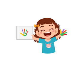 cute little girl using paint to hand for art