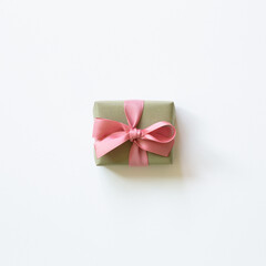 Khaki gift box isolated on white background. top view, copy space