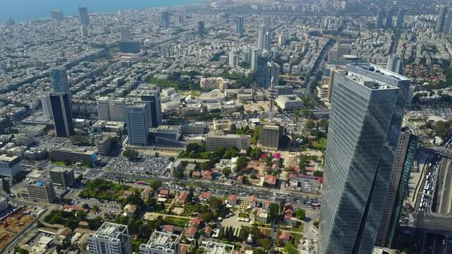 Aerial view of Tel Aviv Jaffa center, Sarona market, Azrieli, Gush dan