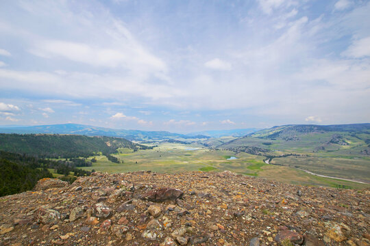 View from mountain overlooking Lamar Valley, Wyoming.
