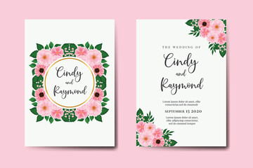 Obraz premium Wedding invitation frame set, floral watercolor Digital hand drawn Pink Flower design Invitation Card Template