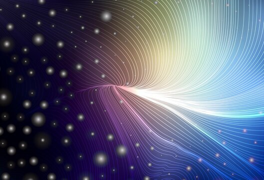 Dark Blue, Yellow vector background with spots, curve lines.