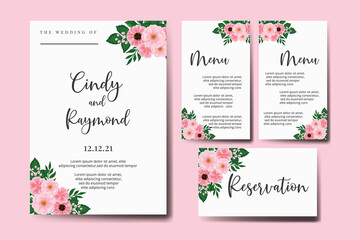 Wedding invitation frame set, floral watercolor Digital hand drawn Pink Flower design Invitation Card Template